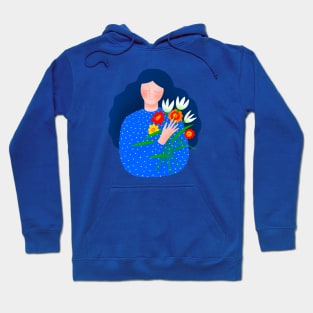 Girl with blue hair and spring flowers Hoodie
